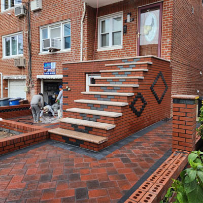 Complete Frontyard With Brickwork Granite And Sidewalk