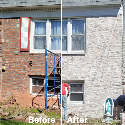 Exterior Manufactured Stone Wall Installation